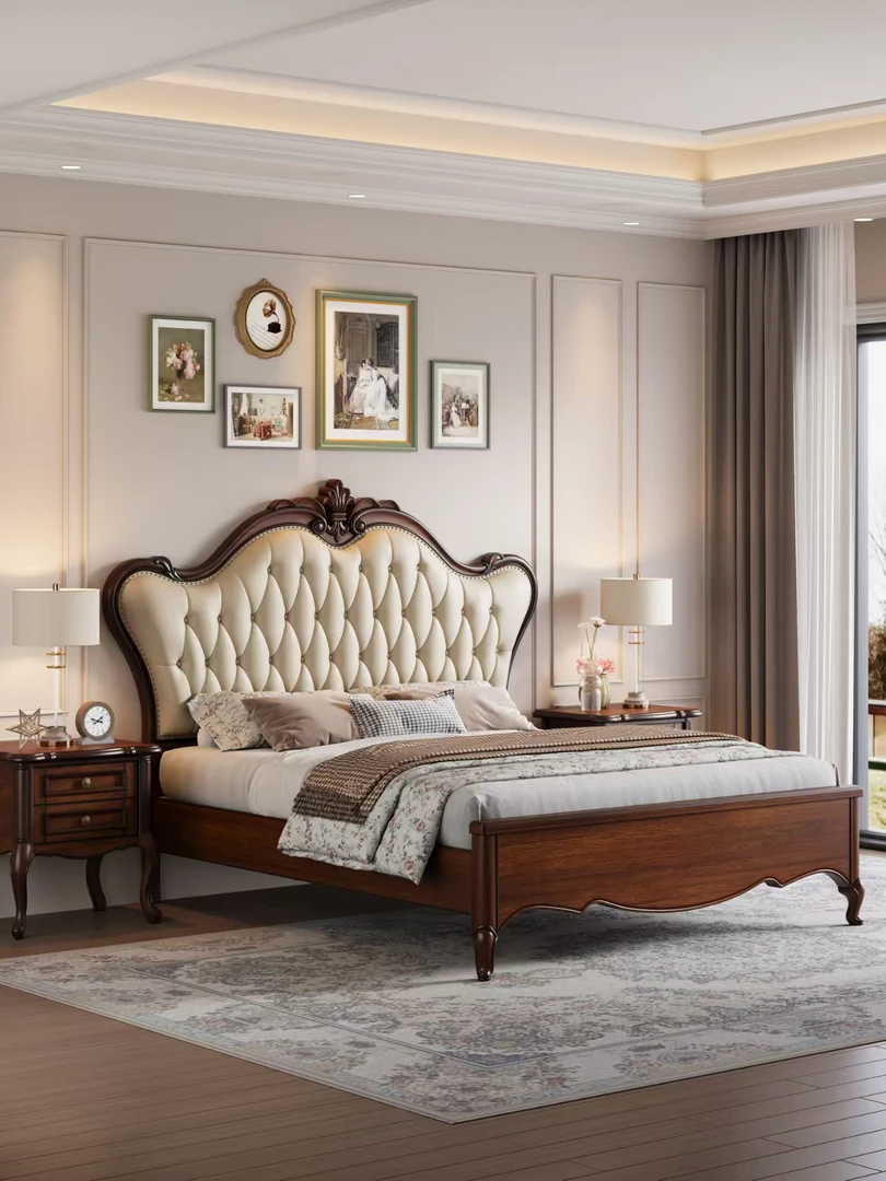 C005#美式实木轻奢家用雕花大床奢华公主床高箱一平米焕新美式床