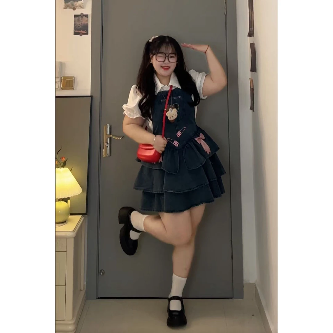 辣妹复古牛仔背带连衣夏季新款甜美可爱设计感分体式A字短裙577