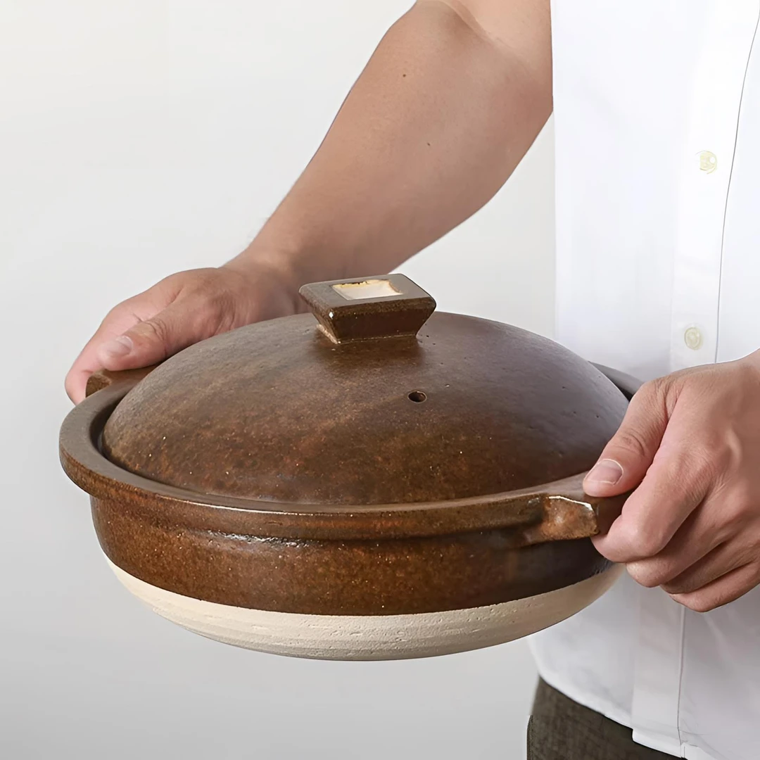 日本进口信乐烧陶瓷煲土锅棕釉匠人手作复古风天然陶土炖煮锅汤锅