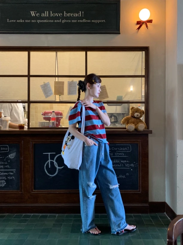 THESE DAY/2025夏季彩条拼接短袖