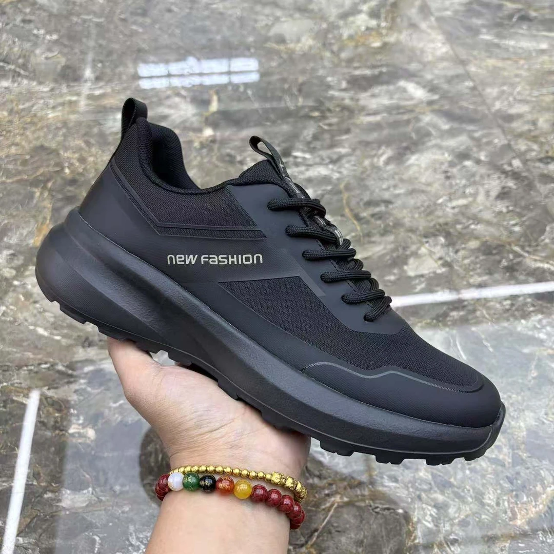 厚底百搭黑色男鞋网面透气低帮鞋子男士轻便舒适轻便休闲鞋运动鞋