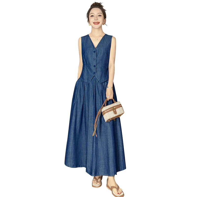 丝柏舍2025春装马甲搭半身裙两件套牛仔套装S51T0280N