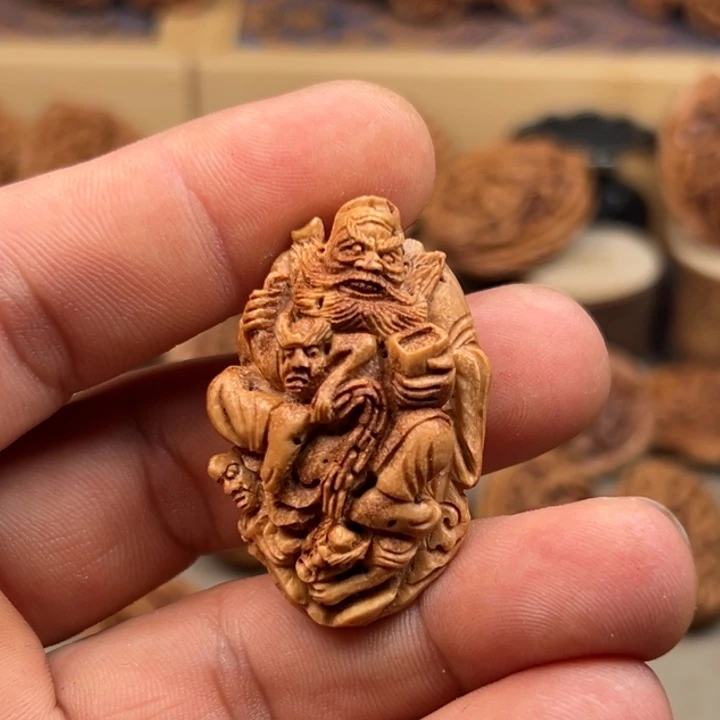 桃核手串蓝*桃核雕刻钟魁单粒