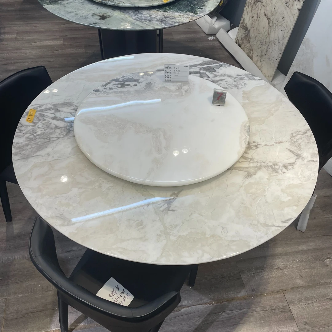 光电彩虹天然奢石餐桌黑钻芬迪白1.35米圆桌现货