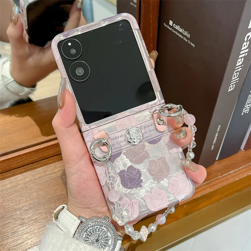 适用小米MIX Flip手机壳锡纸纹MIXFlip折叠屏荣耀玫瑰花女保护套