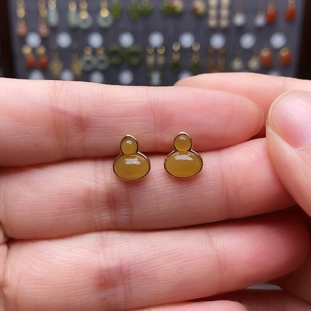 银S925镶嵌和田玉耳饰