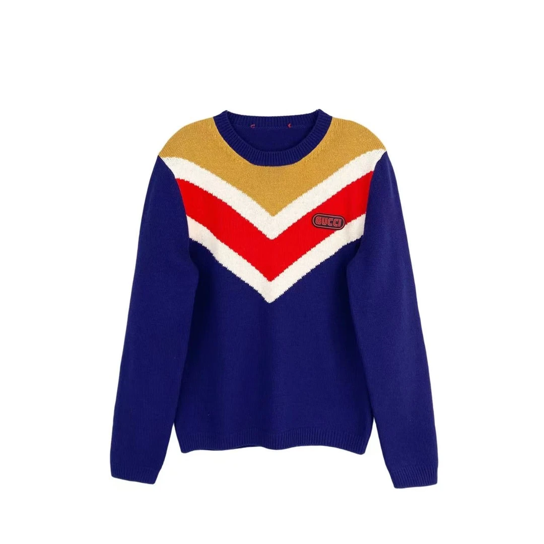 95新 GUCCI/古驰  yy754 羊毛 多色条纹针织毛衣 XS码 领标缺失