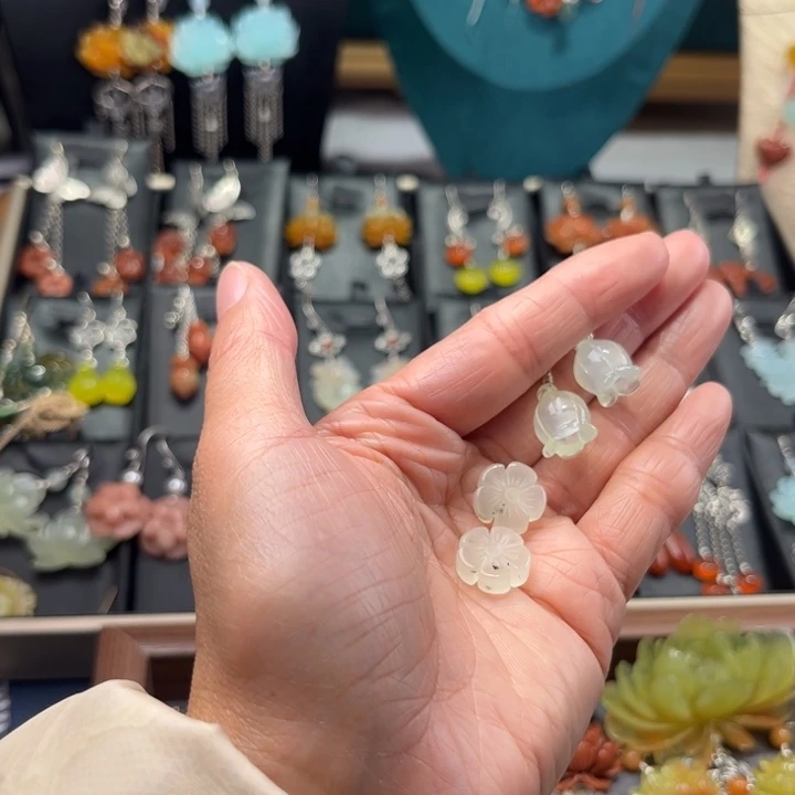 蛇纹石玉耳饰银S925镶嵌z*2