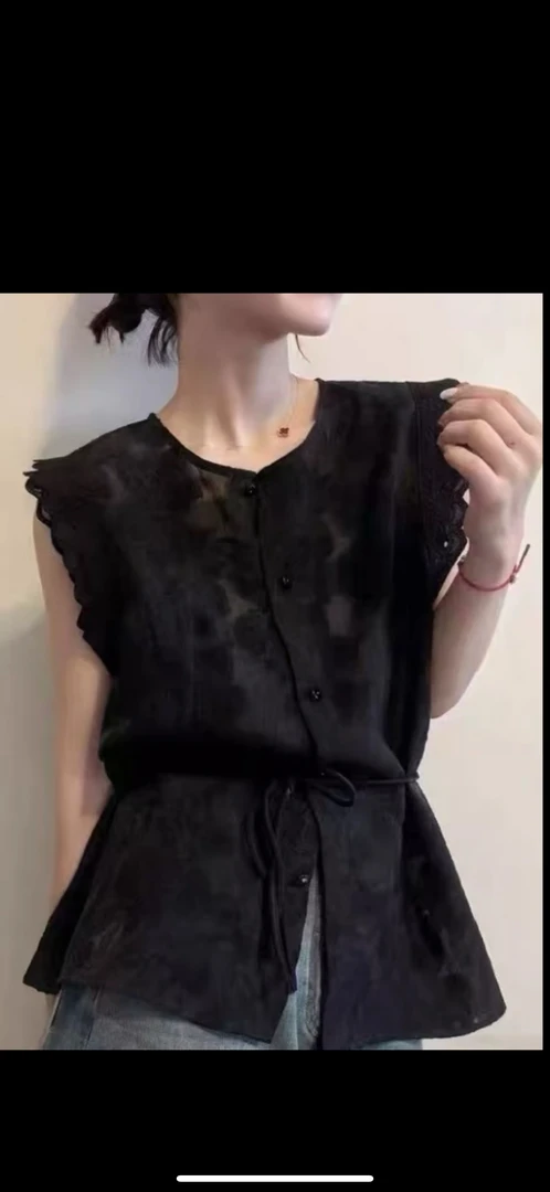 夏季法式提花设计感个性显瘦百搭无袖女士衬衫