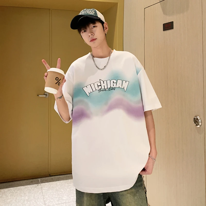 2025夏季新款潮牌青少年字母印花短袖撞色帅气百搭宽松版男生T恤