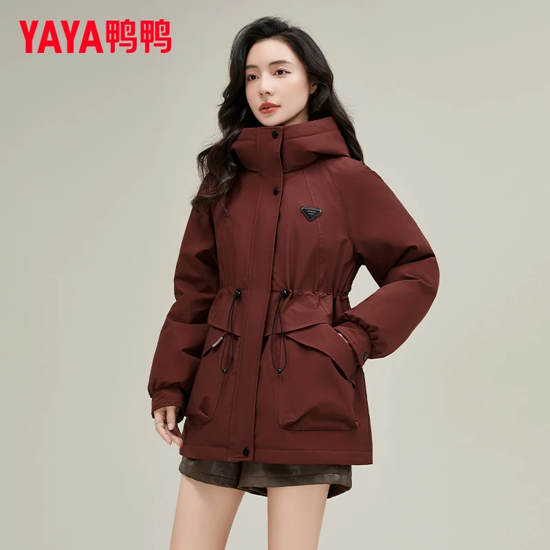 YAYA/鸭鸭派克羽绒服女士中长款冬季时尚户外抽绳显瘦保暖外套潮