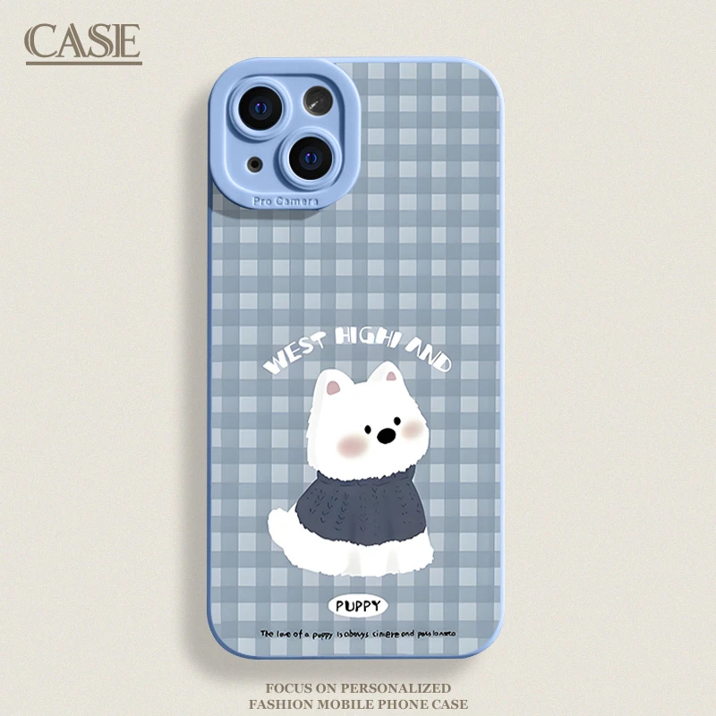 蓝格纹西高地适用iPhone16ProMax手机壳15苹果14软13瞳影1211xsxr