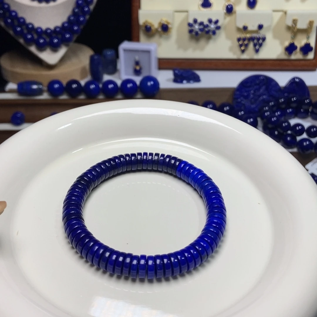 白***星青金石未镶嵌老矿高品 药片手串8mm+双拼色