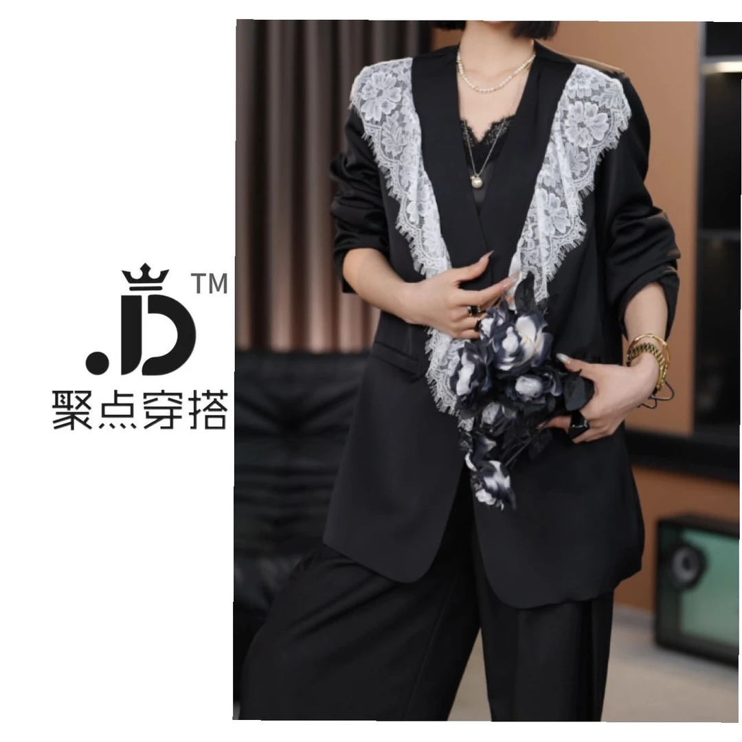 JUDIAN-【月光女神】V领宽松时尚气质领口蕾丝小西装8jd548452
