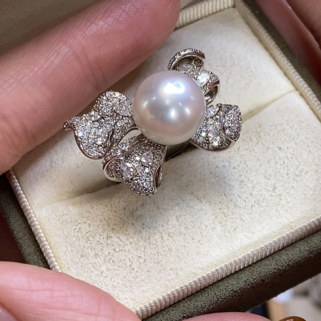 海水珍珠戒指银S925镶嵌茉***?微瑕