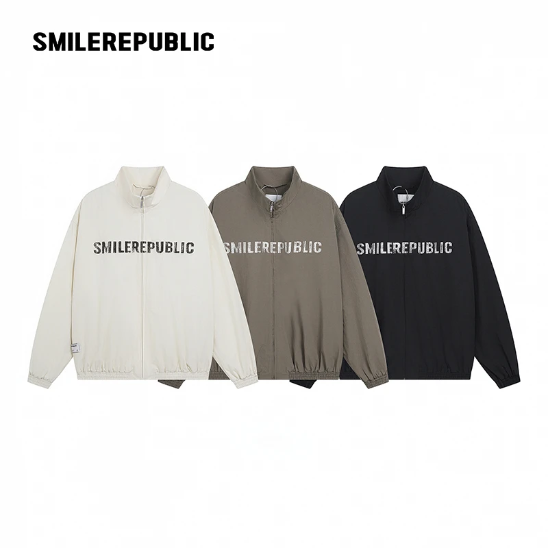 【李昀锐同款】SMILEREPUBLIC  做旧印花夹克外套长袖宽松百搭潮流