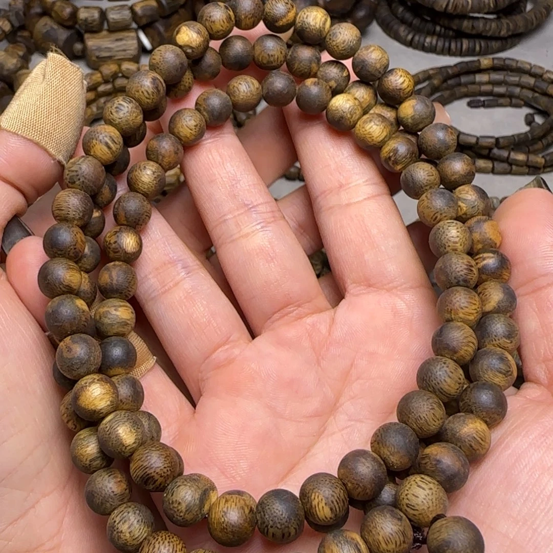 沉香手串虎斑留疤珠8mm27克
