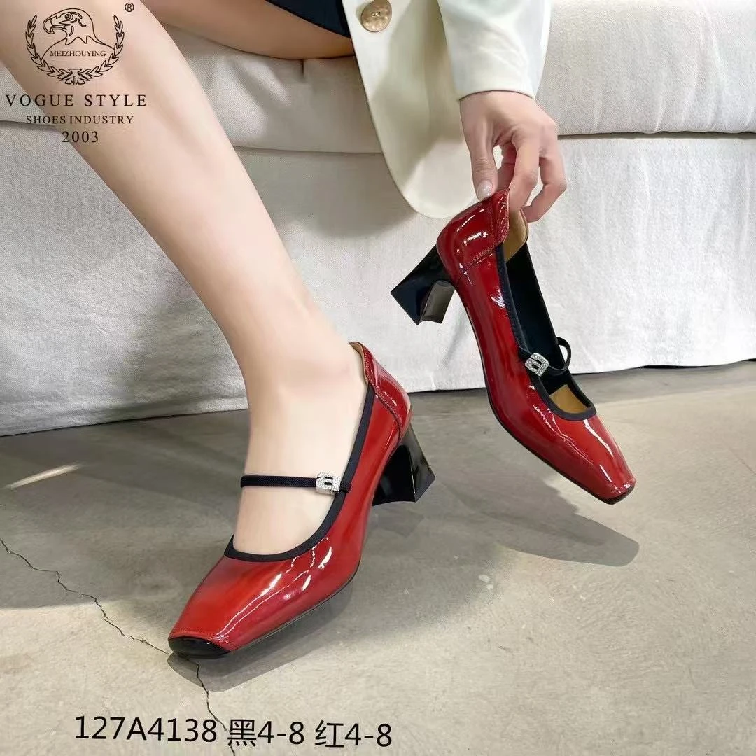 127a4138方头真皮时尚百搭浅口单鞋女士