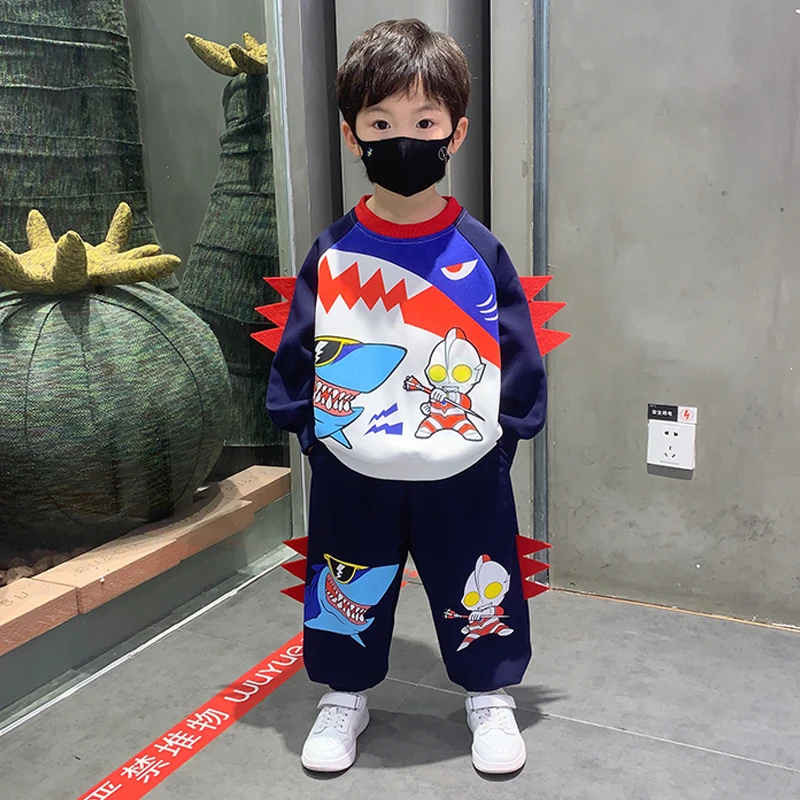 奥特曼衣服男童加绒套装2025新款帅气时髦卫衣儿童秋冬装网红宝宝