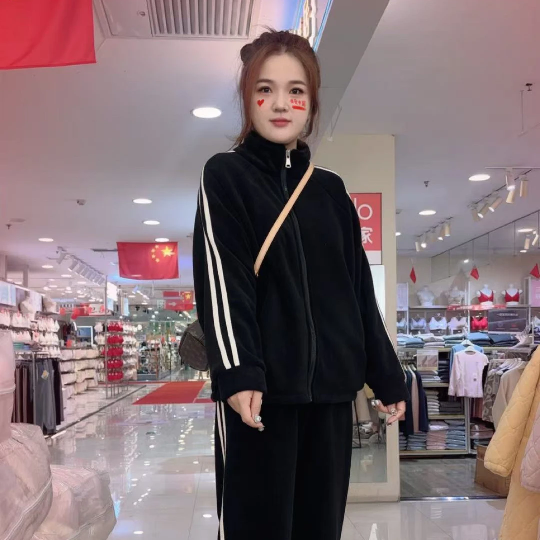 2025升级版竖条新款男女情侣款同款海豚绒过冬家居服套装