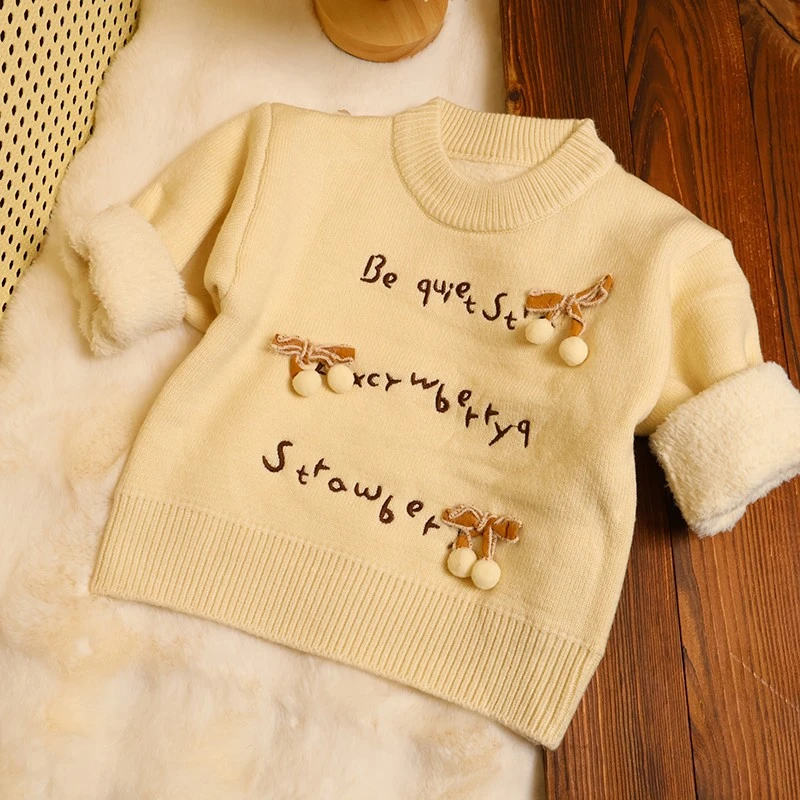 2503一体绒女童毛衣秋冬套头打底衫 毛线小童洋气圆领韩版女宝宝