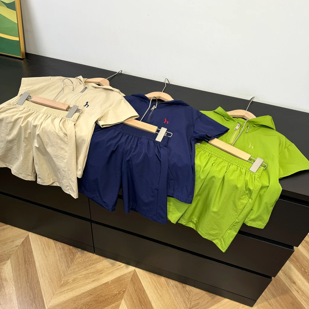 25夏季男童女童休闲连帽套装短袖短裤两件套轻薄速干041201