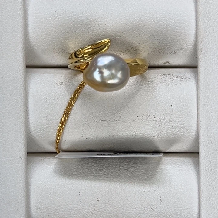 戒圈银S925镶嵌海水珍珠keshi 40号