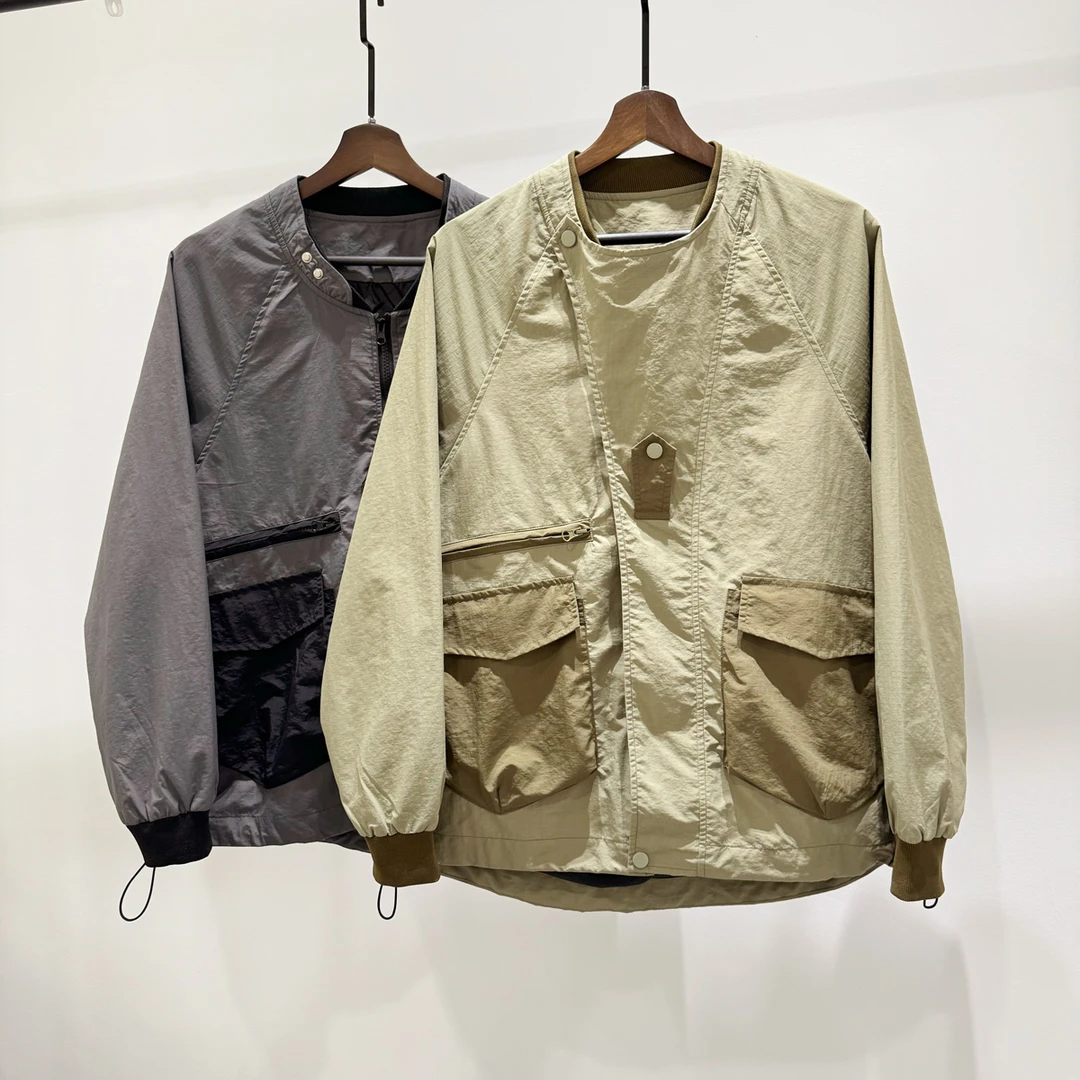 2025新款口袋抽绳户外拼接撞色长袖飞行夹克男士潮牌INS宽松外套