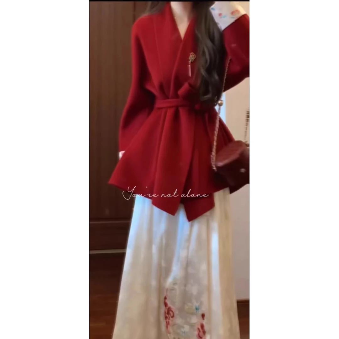 新中式国风气质千金穿搭过年大红色绑腰外套女2025新款百搭上衣潮