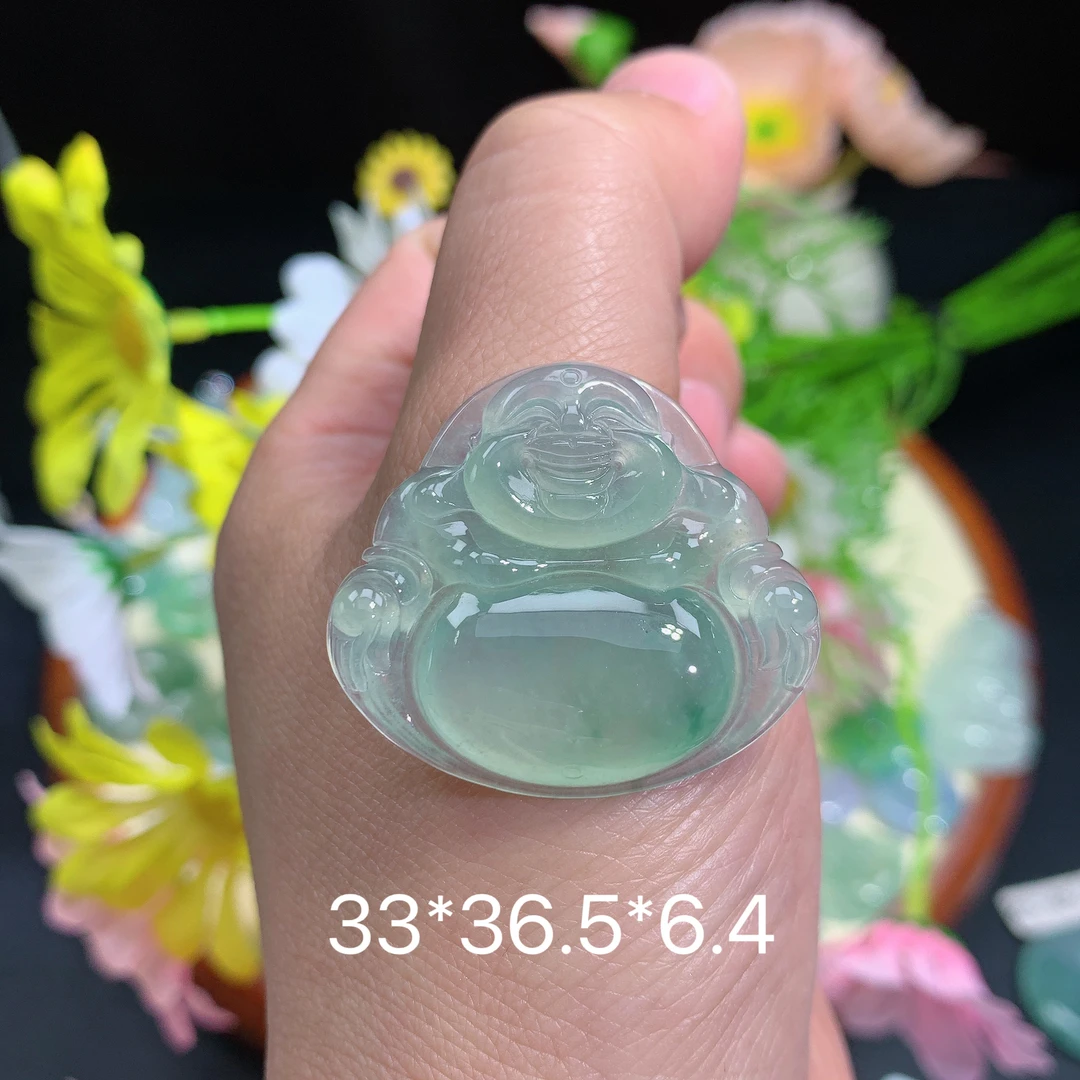 缅甸翡翠A货冰种飘花佛公刘挂件水润百搭精冰妈妈精玉石精美精致