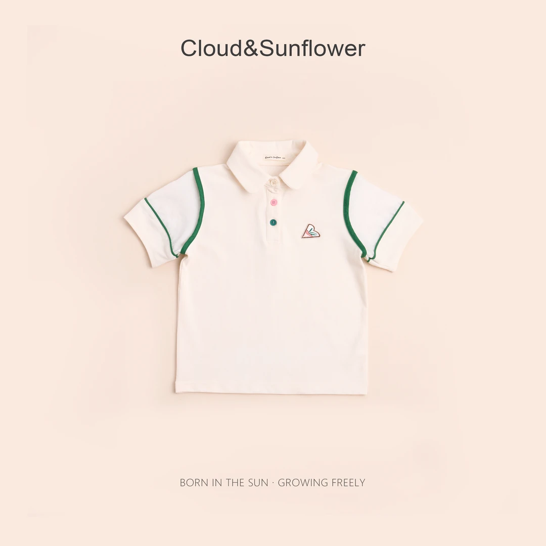【云朵小葵】女童夏季三粒扣爱心刺绣撞色Polo  252675