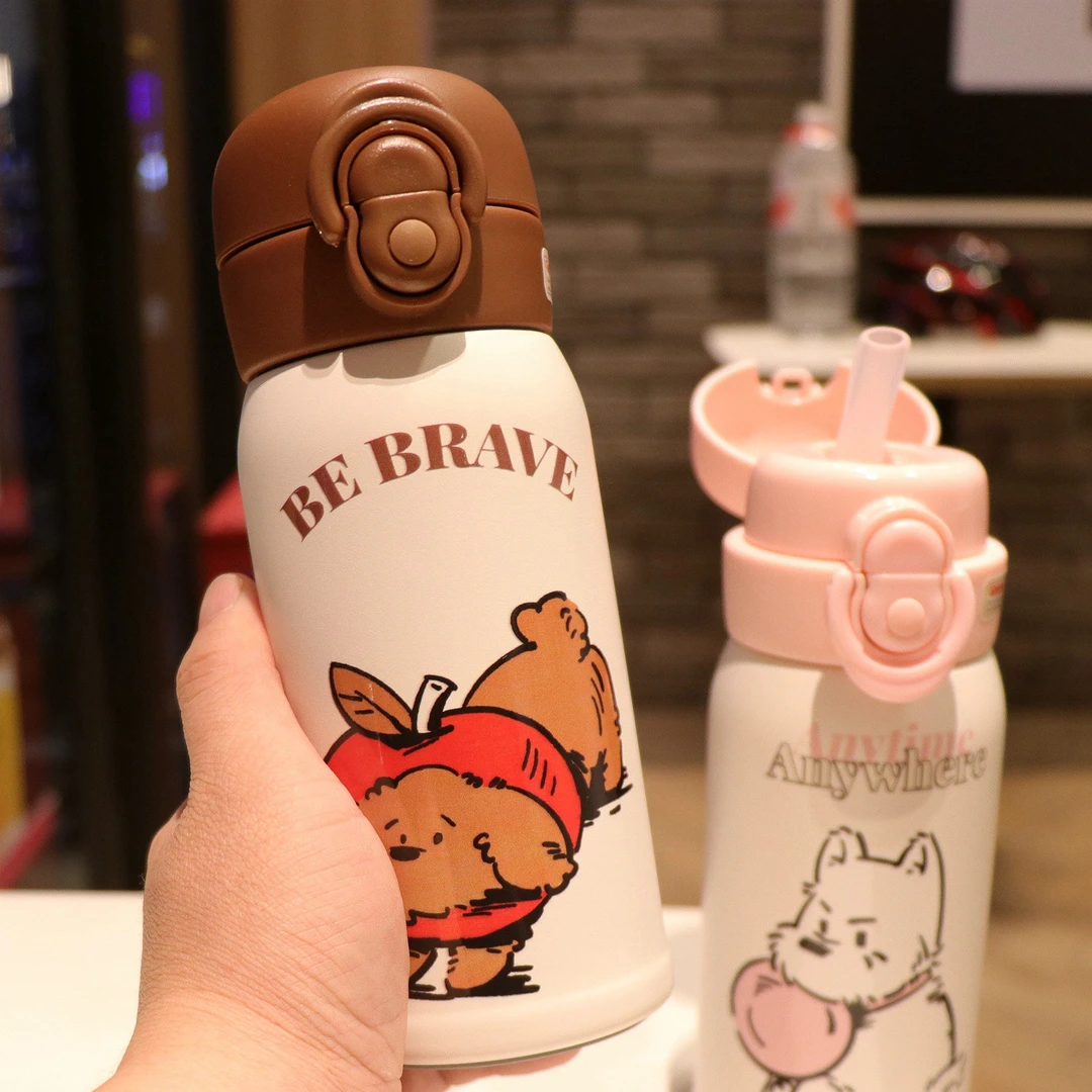 保温杯儿童学生上学专用双饮吸管杯子可爱卡通2025新款便携直身杯