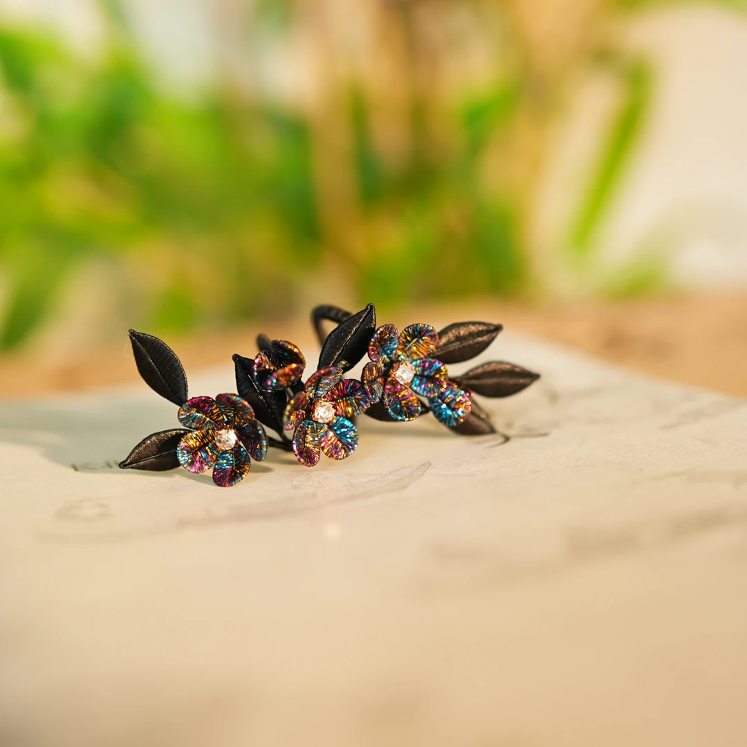 【海棠花缠花作品】五彩斑斓的黑 非遗手工缠花工艺