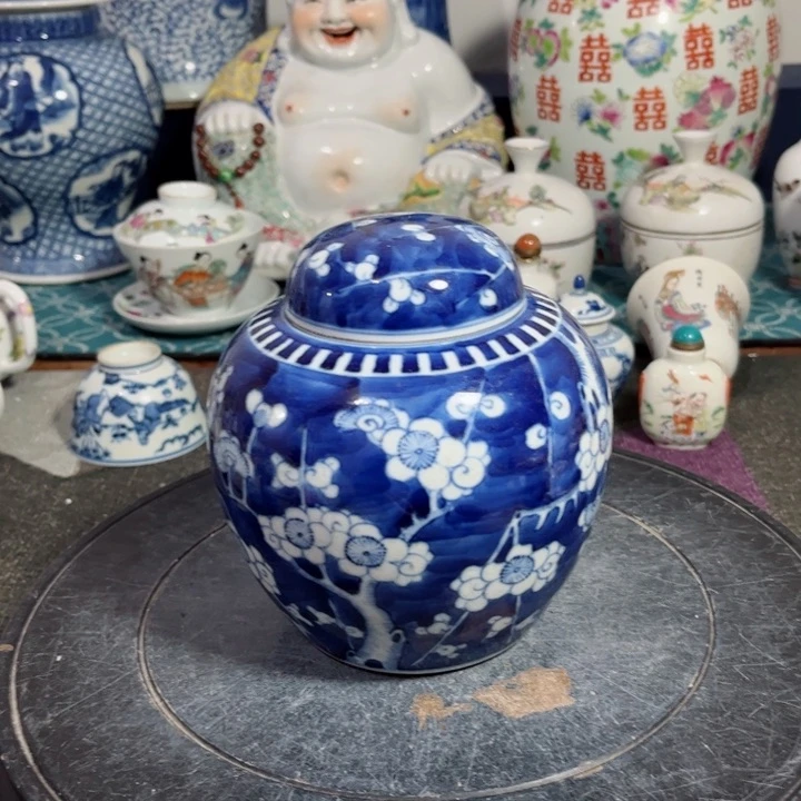摆件青花冰梅盖罐123