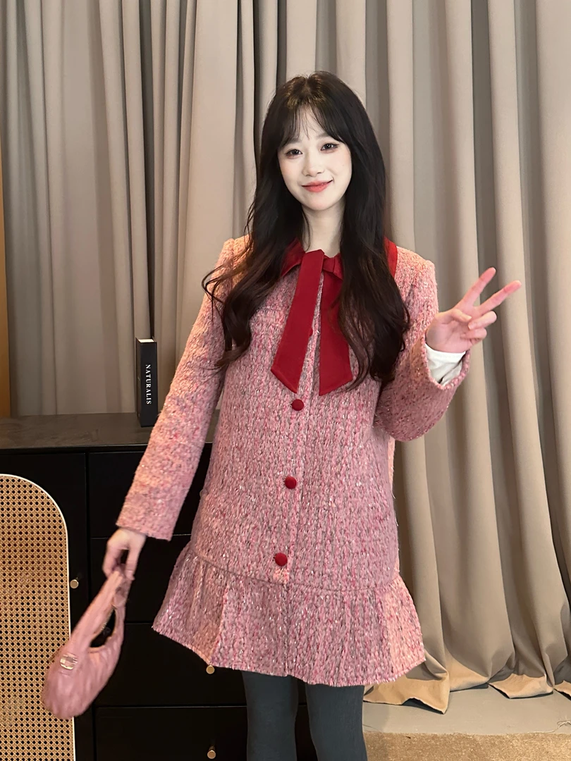 周【日照金山】秋冬羽绒连衣裙厚毛呢丝绒领显瘦千金风内胆羽绒