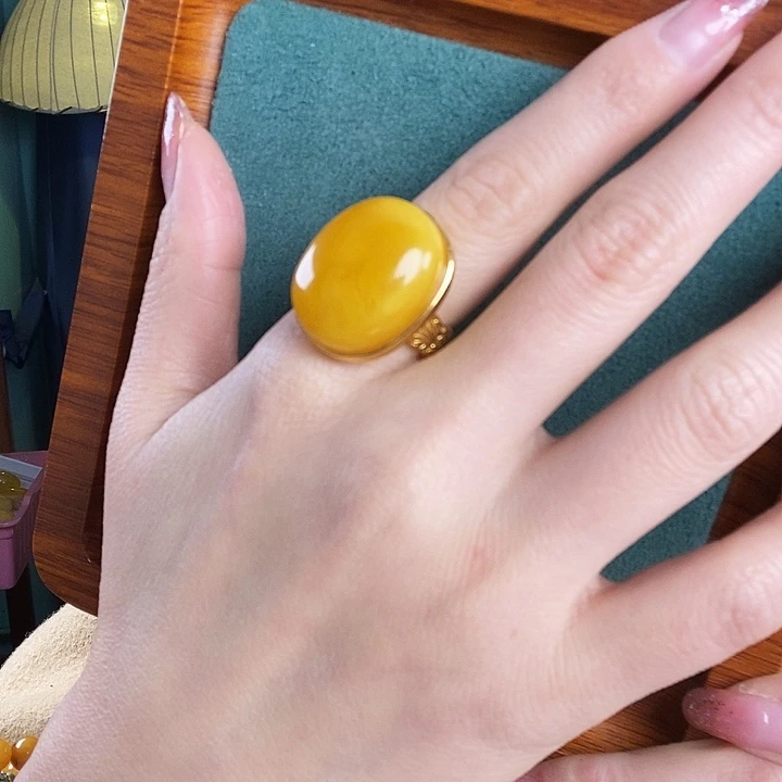 蜜蜡银S925镶嵌戒指戒指