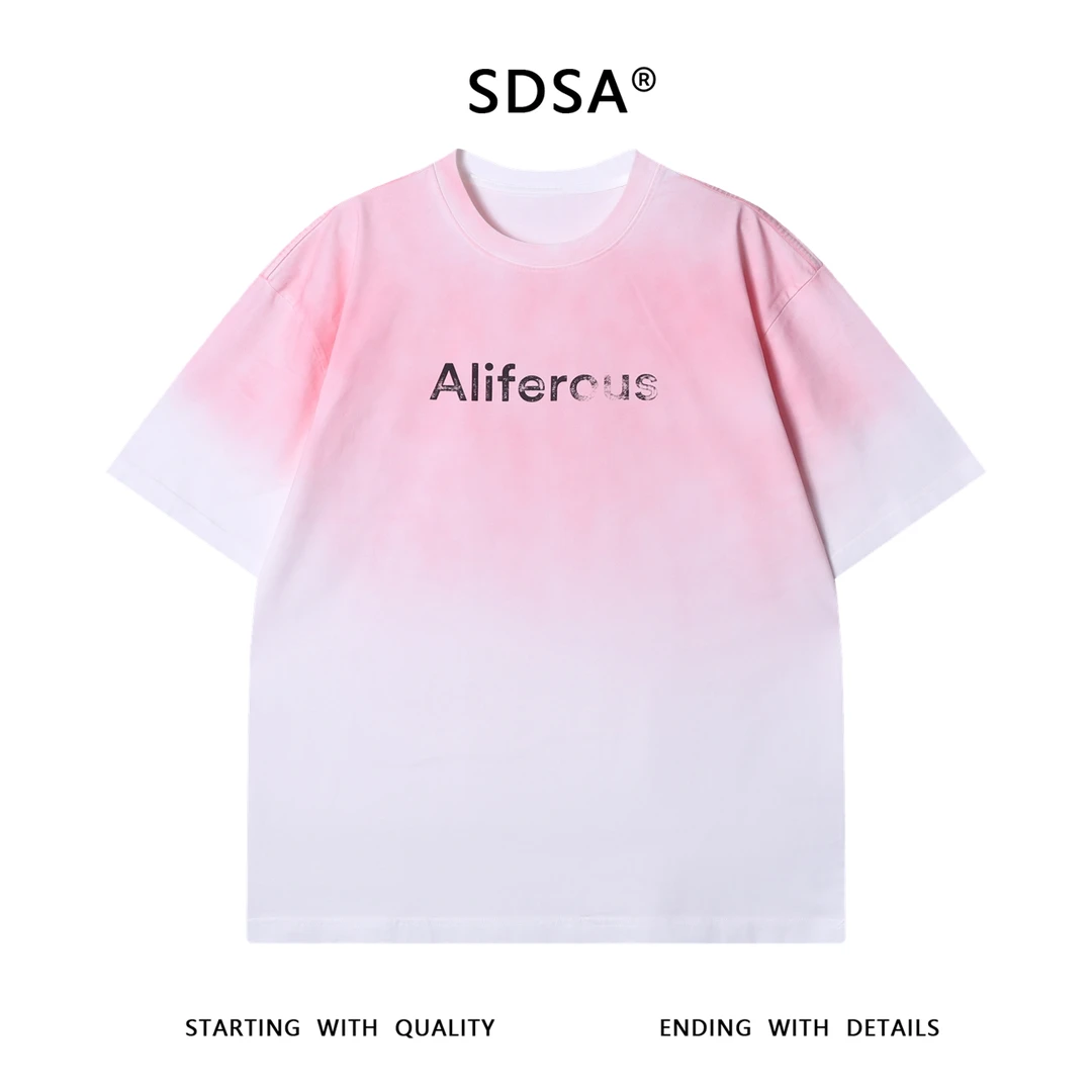 夏季高级感新款潮牌渐变印花字母圆领短袖T恤简约百搭气质上衣