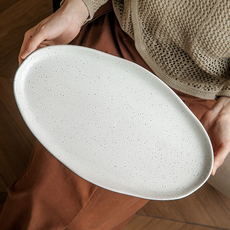 小悠家〖轻松装下整条鱼〗超大号15英寸椭圆盘陶瓷蒸鱼盘菜盘微瑕