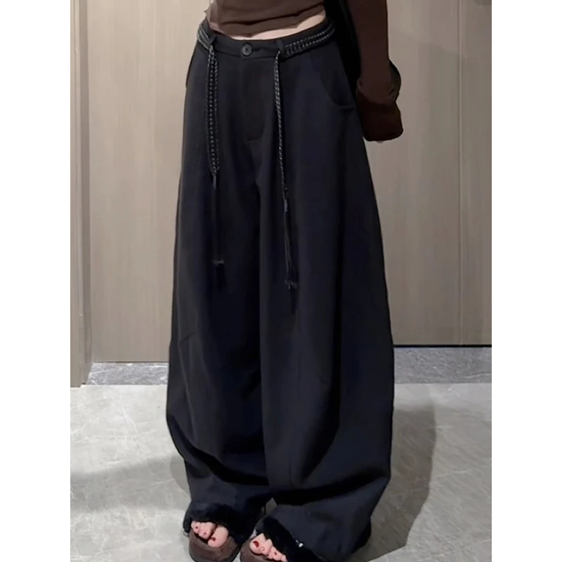 毛呢弯刀休闲裤女秋冬季2025新韩版高腰宽松阔脚裤休闲拖地长裤潮