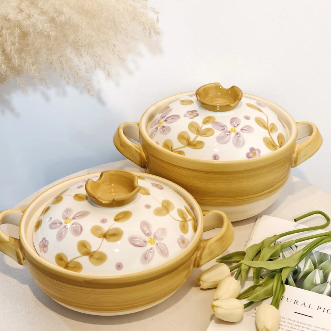 日式美拉德砂锅煤气灶炖锅双耳汤锅家用煲汤高颜值陶瓷砂锅耐高温