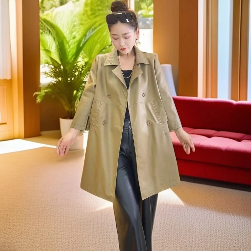 新款春秋女士休闲时尚中长款皮衣外套显瘦气质百搭韩版