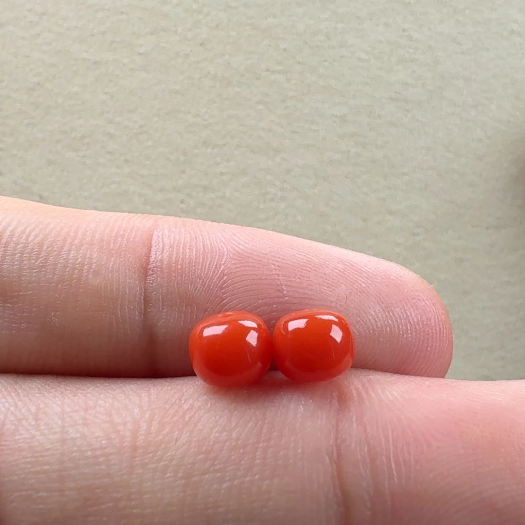 南红玛瑙未镶嵌老型对珠6.0*5.0