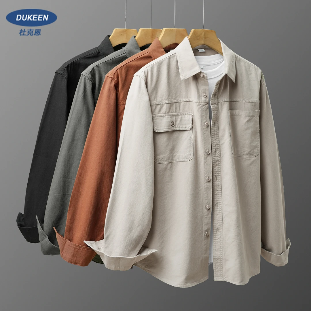 杜克恩休闲纯棉宽松衬衫男长袖2025新款复古爆款夹克衬衣外套秋季