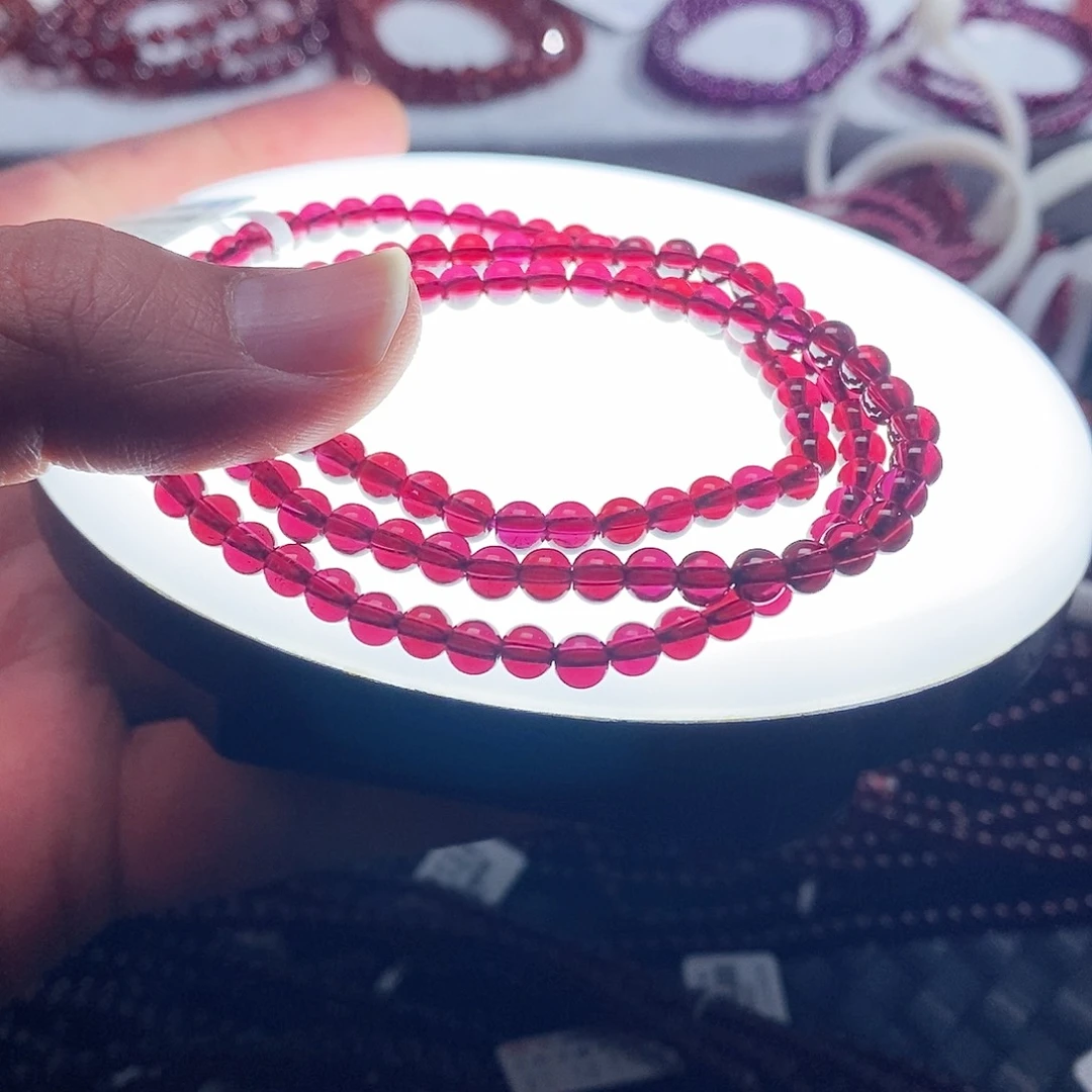 石榴石手链未镶嵌风**丽4.8mm老矿酒红偏玫红9A