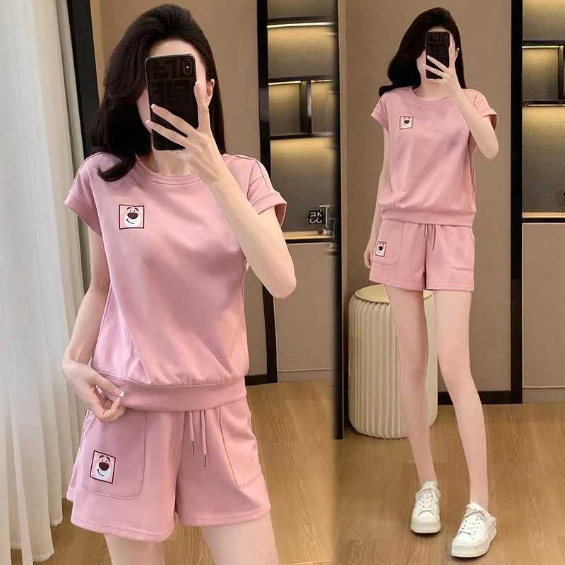 夏季薄款运动服套装女士2025新款休闲时尚洋气减龄短袖短裤两件套