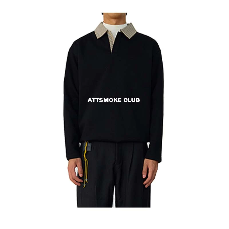 【线上商店】海鸥领千鸟格polo衫男士老钱风v领长袖t恤cleanfit卫衣