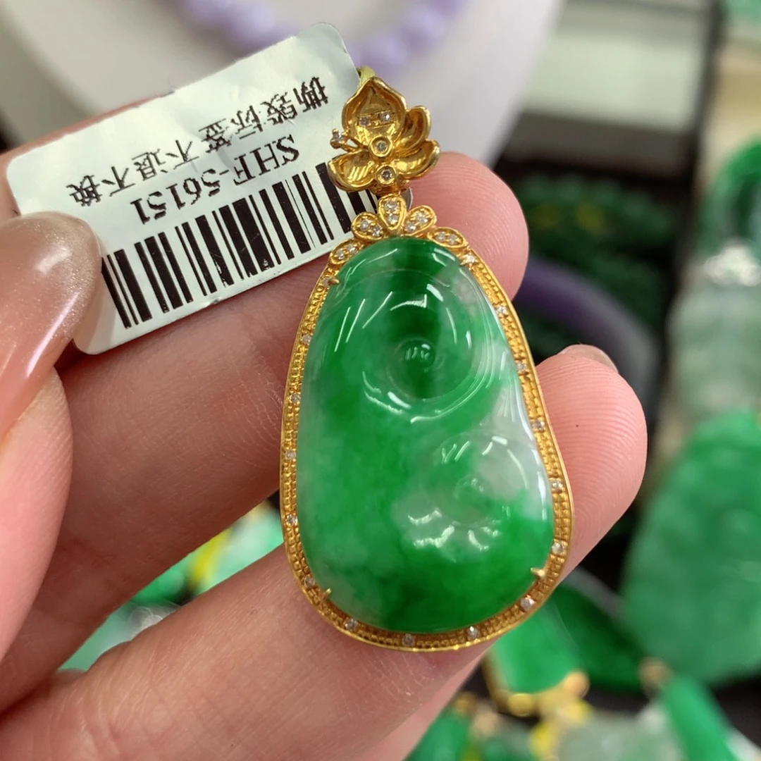 翡翠18K金镶嵌吊坠(不含链)