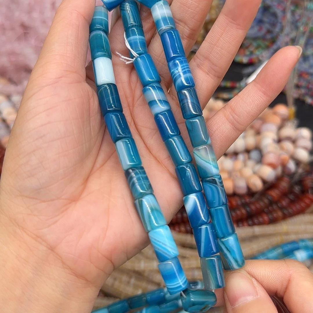 玛瑙/玉髓合金珠宝半成品缠丝玛瑙桶珠8mm一条