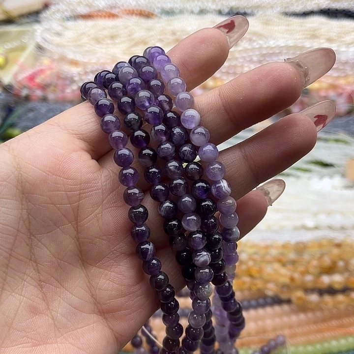 玛瑙/玉髓珠宝半成品未镶嵌一条6mm左右紫晶