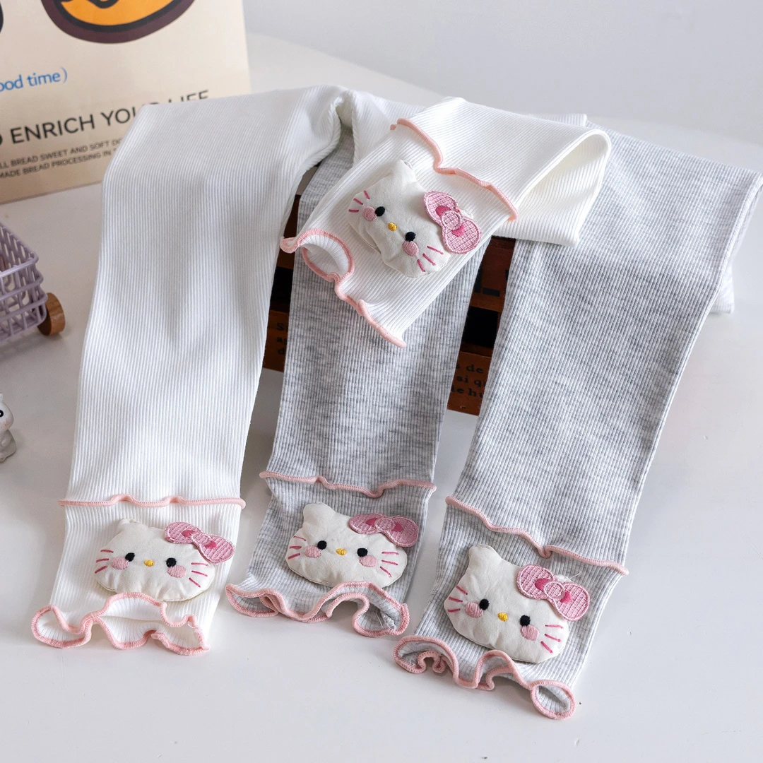秋季女童韩范卡通kt猫外穿裤2025洋气新甜美风可爱立体装饰打底裤